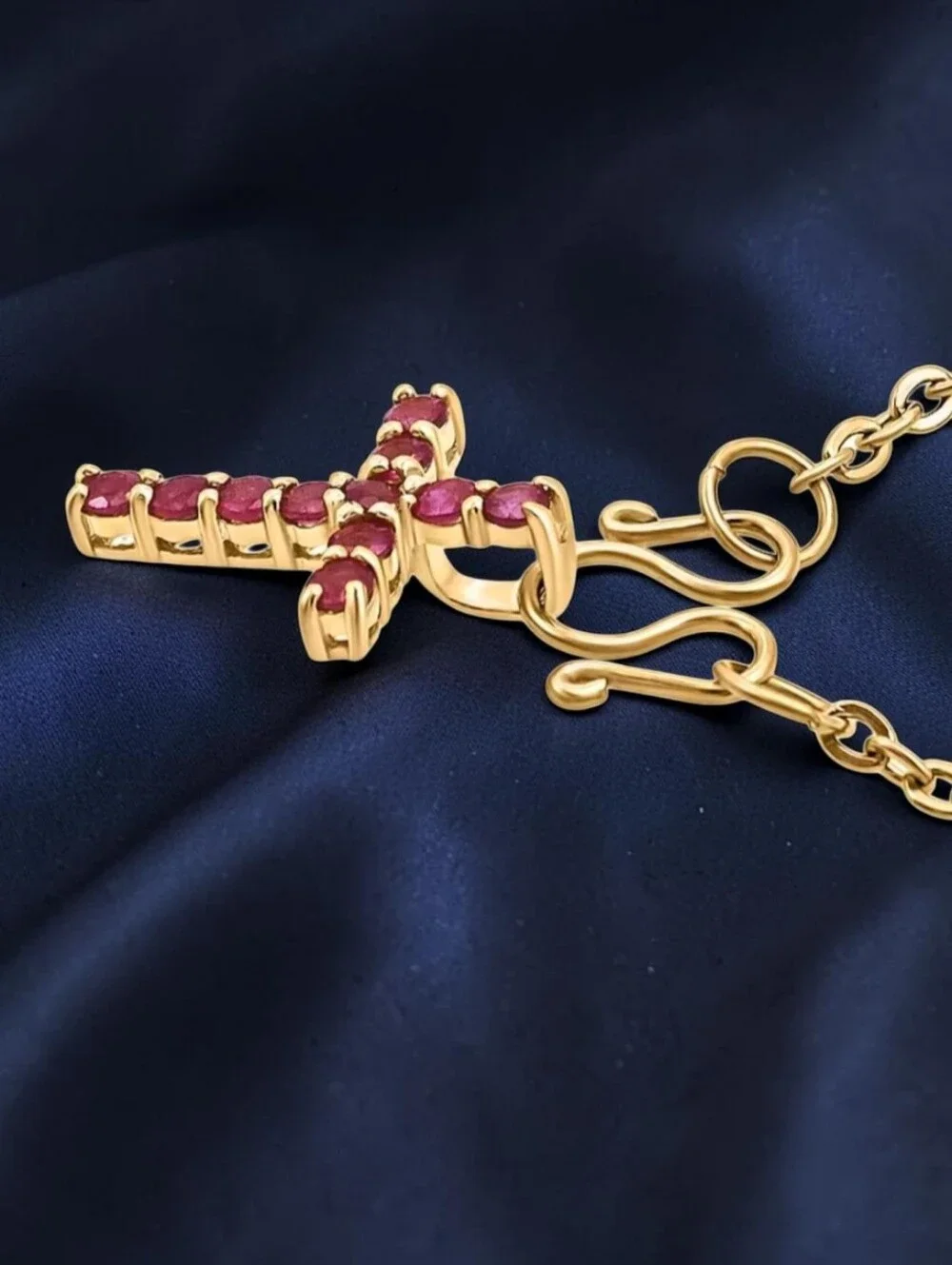 1 ctw Ruby (FF) Cross Pendant in 14K Yellow Gold Over Sterling Silver 20 inch